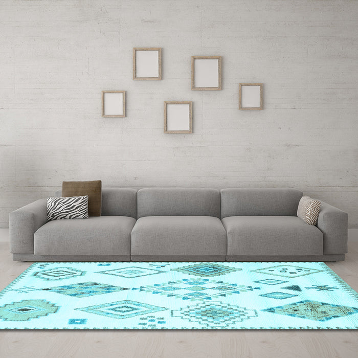 Machine Washable Solid Light Blue Modern Rug in a Living Room, wshcon2752lblu