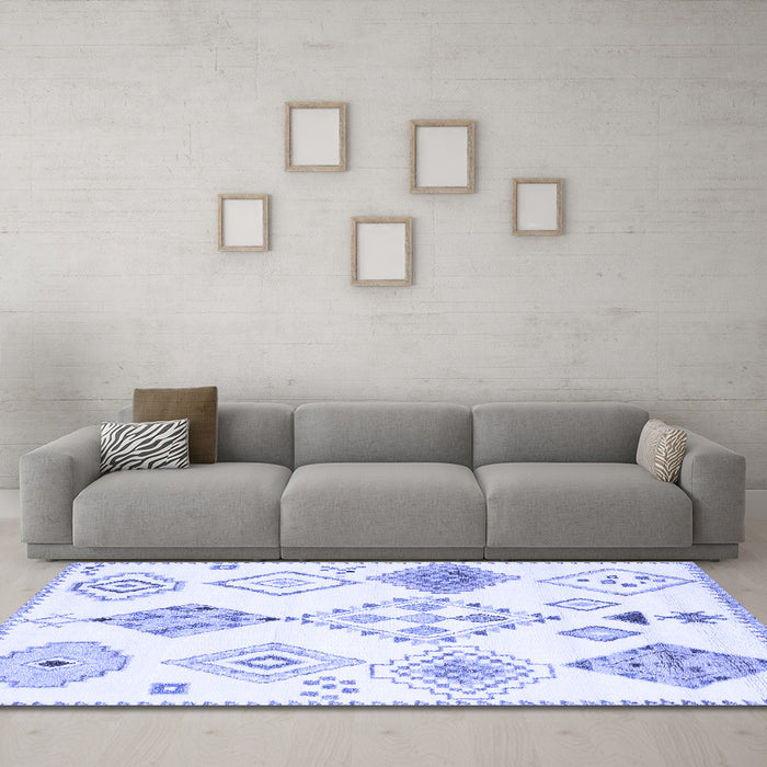 Machine Washable Solid Blue Modern Rug in a Living Room, wshcon2752blu