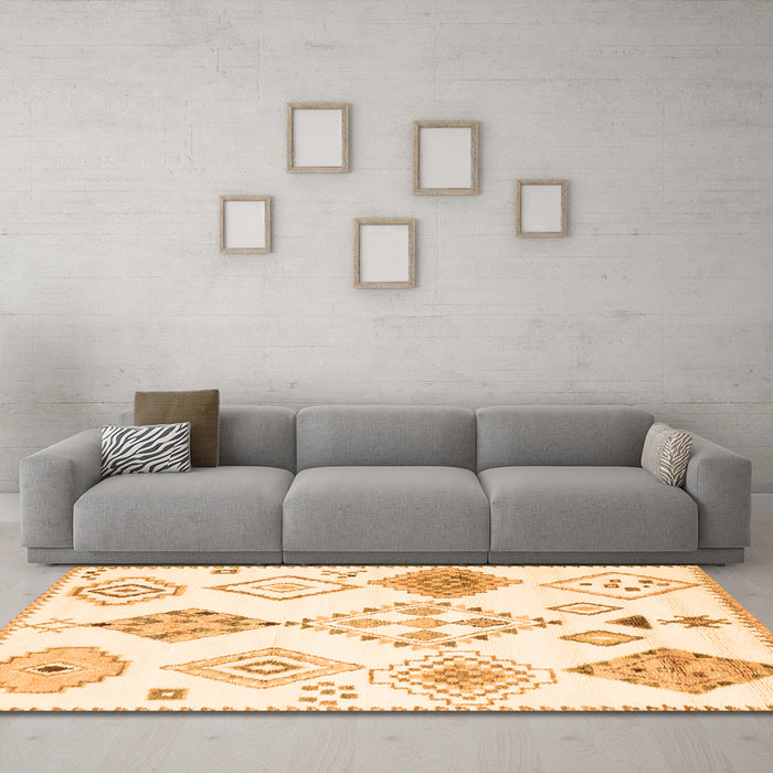 Machine Washable Solid Orange Modern Area Rugs in a Living Room, wshcon2752org