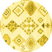 Round Machine Washable Solid Yellow Modern Rug, wshcon2752yw