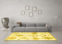 Machine Washable Solid Yellow Modern Rug, wshcon2752yw