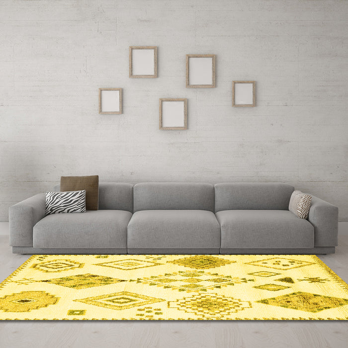 Machine Washable Solid Yellow Modern Rug in a Living Room, wshcon2752yw