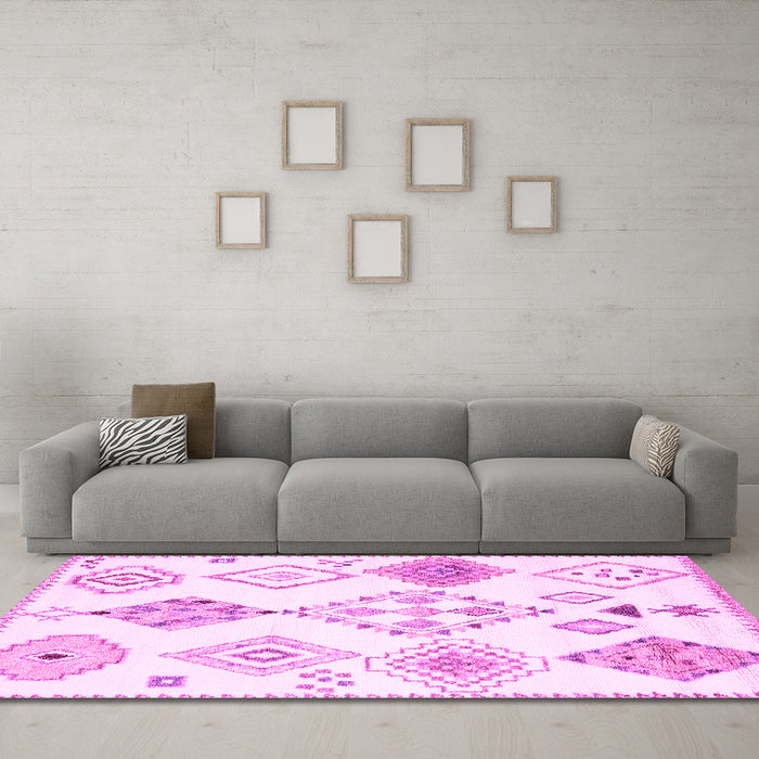 Machine Washable Solid Pink Modern Rug in a Living Room, wshcon2752pnk