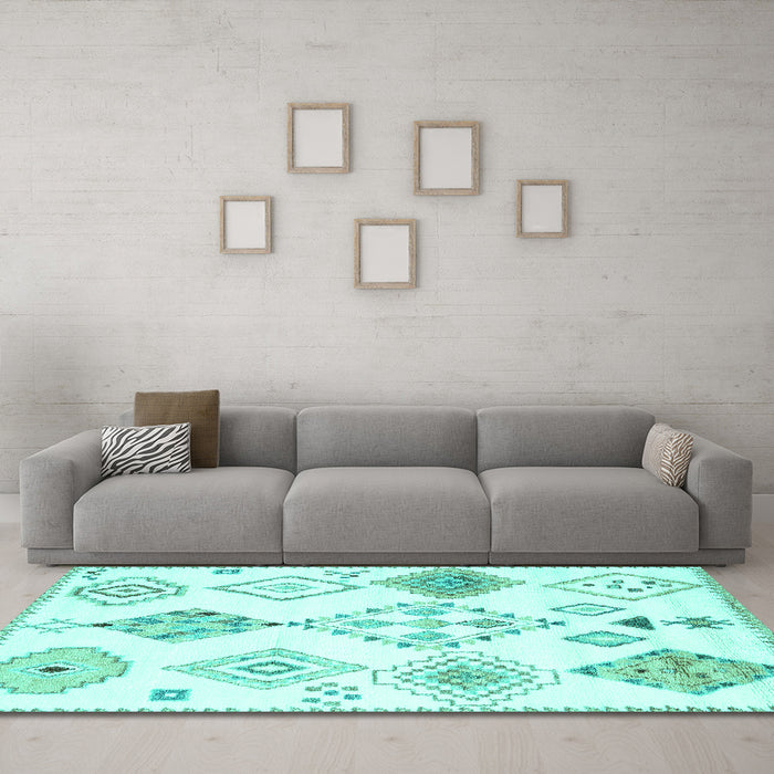 Machine Washable Solid Turquoise Modern Area Rugs in a Living Room,, wshcon2752turq