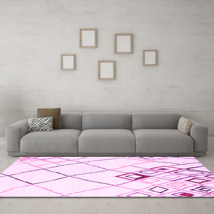 Machine Washable Solid Pink Modern Rug in a Living Room, wshcon2755pnk