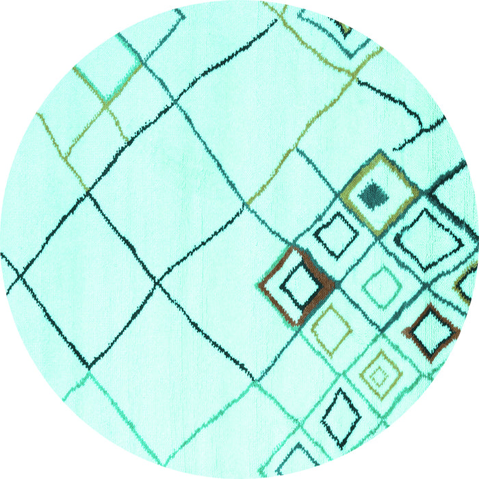 Round Machine Washable Solid Turquoise Modern Area Rugs, wshcon2755turq