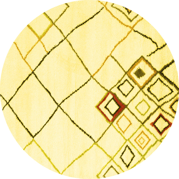 Round Machine Washable Solid Yellow Modern Rug, wshcon2755yw