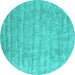 Round Machine Washable Abstract Turquoise Contemporary Area Rugs, wshcon2756turq