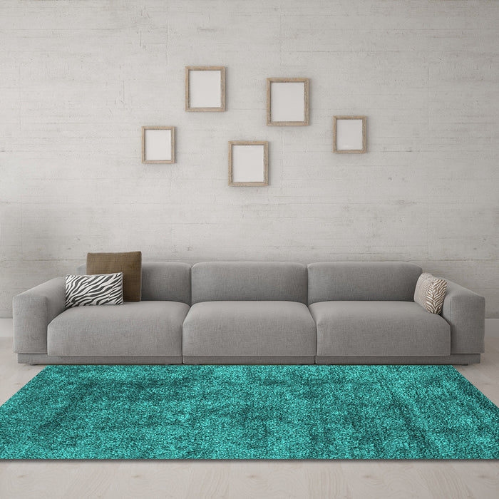 Machine Washable Abstract Turquoise Contemporary Area Rugs in a Living Room,, wshcon2757turq