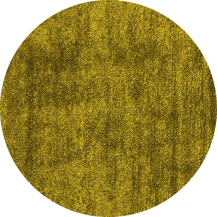 Round Machine Washable Abstract Yellow Contemporary Rug, wshcon2757yw