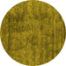 Round Machine Washable Abstract Yellow Contemporary Rug, wshcon2757yw