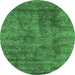 Round Machine Washable Abstract Emerald Green Contemporary Area Rugs, wshcon2757emgrn