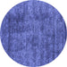 Round Abstract Blue Contemporary Rug, con2757blu