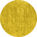 Round Machine Washable Abstract Yellow Contemporary Rug, wshcon2758yw