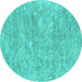 Round Machine Washable Abstract Turquoise Contemporary Area Rugs, wshcon2758turq