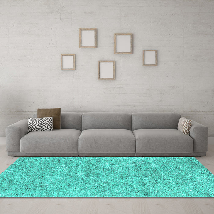 Machine Washable Abstract Turquoise Contemporary Area Rugs in a Living Room,, wshcon2758turq