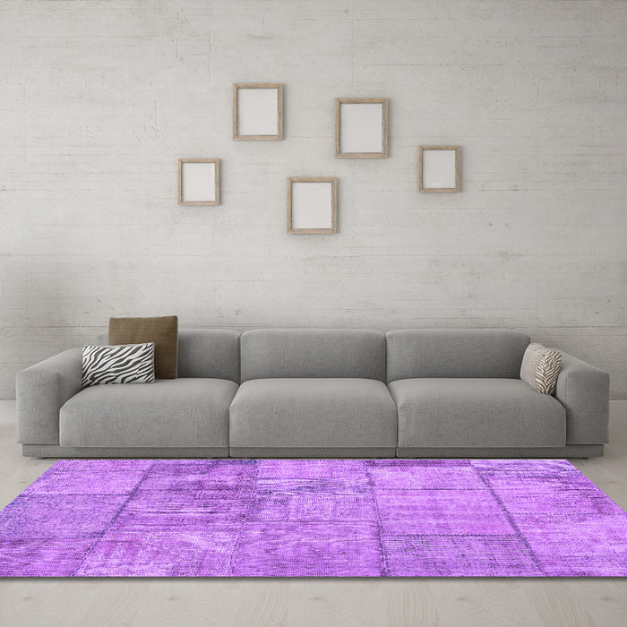 Machine Washable Patchwork Purple Transitional Area Rugs in a Living Room, wshcon275pur