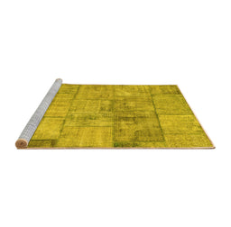 Sideview of Machine Washable Patchwork Yellow Transitional Rug, wshcon275yw