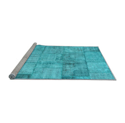 Sideview of Machine Washable Patchwork Light Blue Transitional Rug, wshcon275lblu