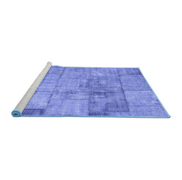 Sideview of Machine Washable Patchwork Blue Transitional Rug, wshcon275blu