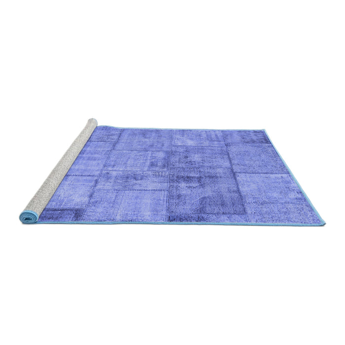 Sideview of Machine Washable Patchwork Blue Transitional Rug, wshcon275blu