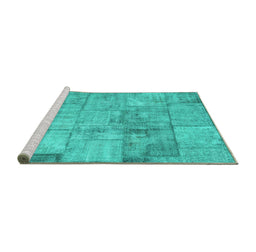 Sideview of Machine Washable Patchwork Turquoise Transitional Area Rugs, wshcon275turq