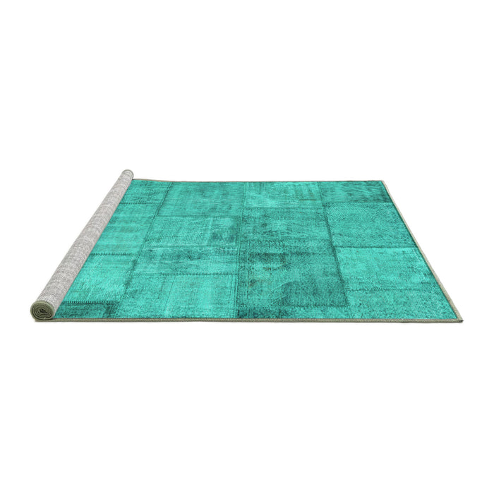 Sideview of Machine Washable Patchwork Turquoise Transitional Area Rugs, wshcon275turq