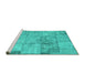 Sideview of Machine Washable Patchwork Turquoise Transitional Area Rugs, wshcon275turq