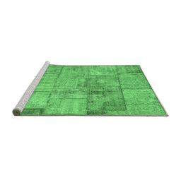 Sideview of Machine Washable Patchwork Emerald Green Transitional Area Rugs, wshcon275emgrn