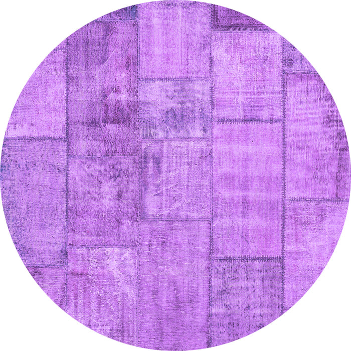 Round Machine Washable Patchwork Purple Transitional Area Rugs, wshcon275pur