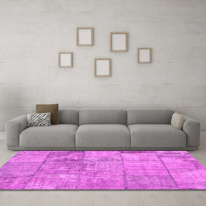 Machine Washable Patchwork Pink Transitional Rug in a Living Room, wshcon275pnk