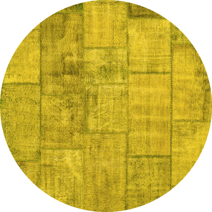 Round Machine Washable Patchwork Yellow Transitional Rug, wshcon275yw