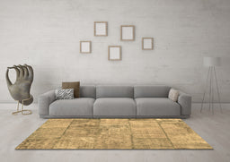 Machine Washable Patchwork Brown Transitional Rug in a Living Room,, wshcon275brn
