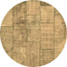 Round Patchwork Brown Transitional Rug, con275brn