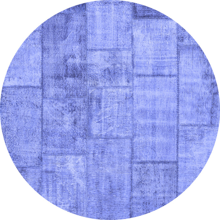 Round Machine Washable Patchwork Blue Transitional Rug, wshcon275blu