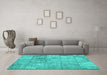 Machine Washable Patchwork Turquoise Transitional Area Rugs in a Living Room,, wshcon275turq