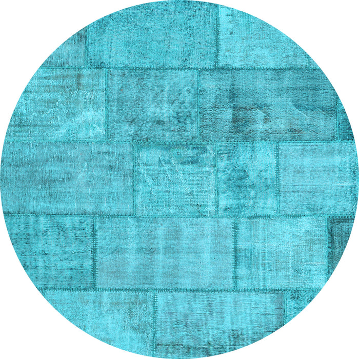 Round Patchwork Light Blue Transitional Rug, con275lblu