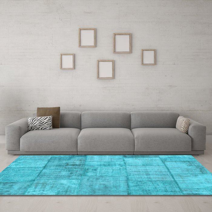 Machine Washable Patchwork Light Blue Transitional Rug in a Living Room, wshcon275lblu