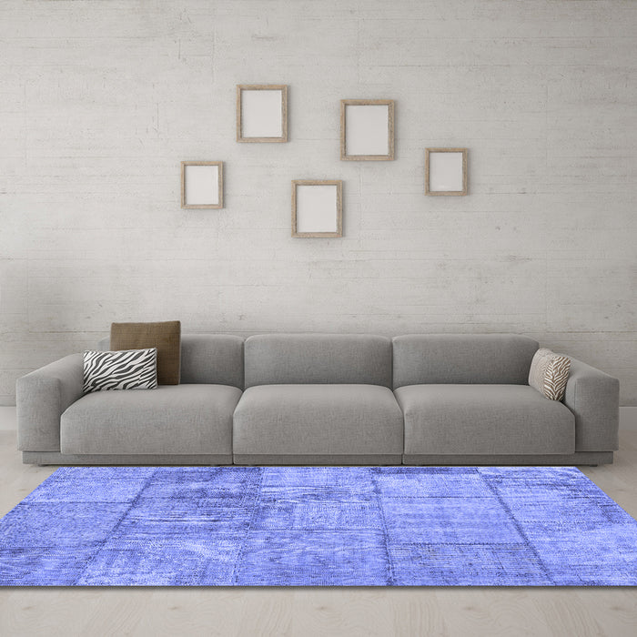 Machine Washable Patchwork Blue Transitional Rug in a Living Room, wshcon275blu