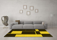 Machine Washable Abstract Yellow Contemporary Rug, wshcon2760yw