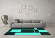 Machine Washable Abstract Turquoise Contemporary Area Rugs in a Living Room,, wshcon2760turq