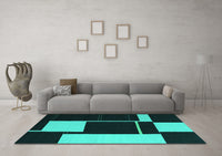 Machine Washable Abstract Turquoise Contemporary Rug, wshcon2760turq