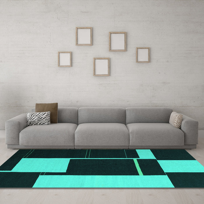 Machine Washable Abstract Turquoise Contemporary Area Rugs in a Living Room,, wshcon2760turq