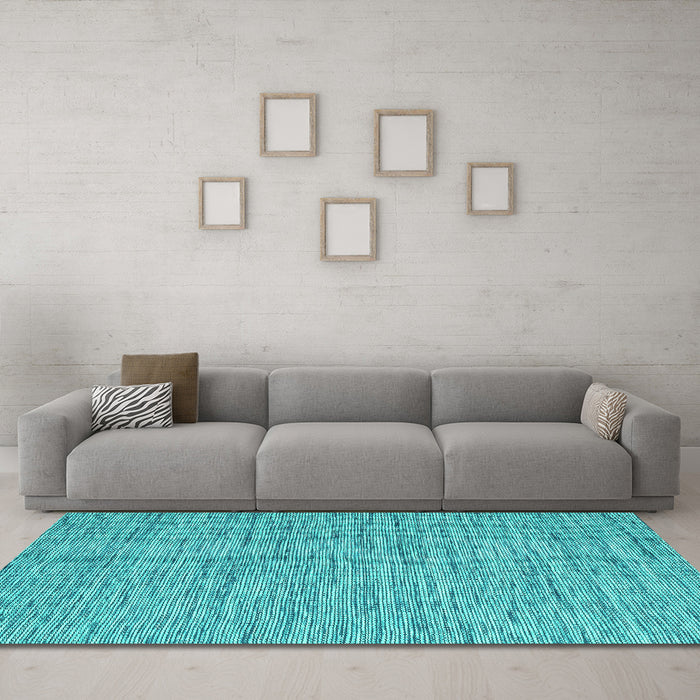 Machine Washable Abstract Turquoise Contemporary Area Rugs in a Living Room,, wshcon2761turq