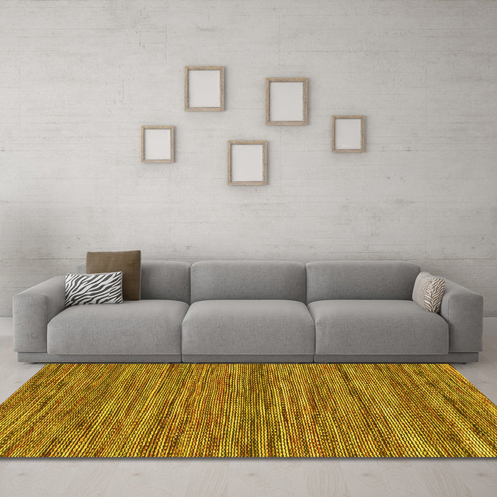 Machine Washable Abstract Yellow Contemporary Rug in a Living Room, wshcon2763yw