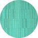 Round Machine Washable Abstract Turquoise Contemporary Area Rugs, wshcon2765turq