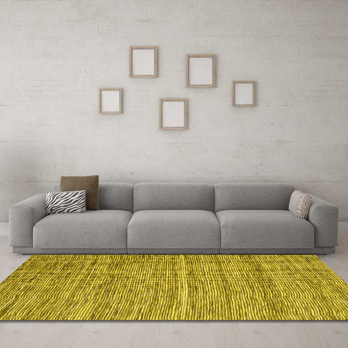 Machine Washable Abstract Yellow Contemporary Rug in a Living Room, wshcon2766yw