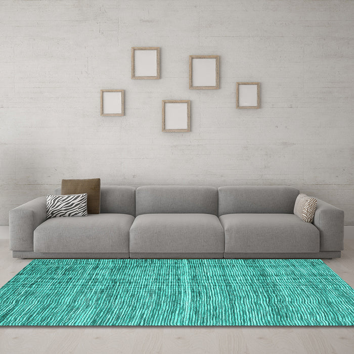 Machine Washable Abstract Turquoise Contemporary Area Rugs in a Living Room,, wshcon2766turq