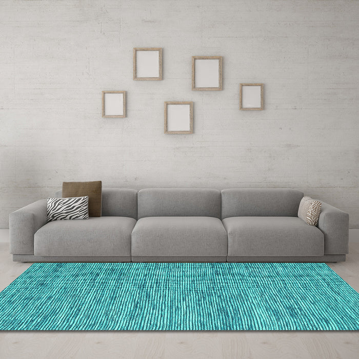 Machine Washable Abstract Turquoise Contemporary Area Rugs in a Living Room,, wshcon2768turq