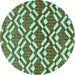 Round Machine Washable Abstract Turquoise Contemporary Area Rugs, wshcon276turq